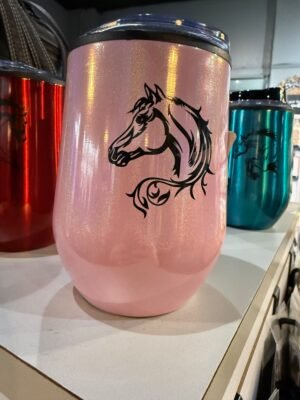 Awst Iridescent Pink wine tumbler with fancy horse head