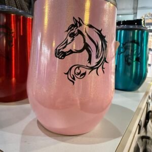 Awst Iridescent Pink wine tumbler with fancy horse head