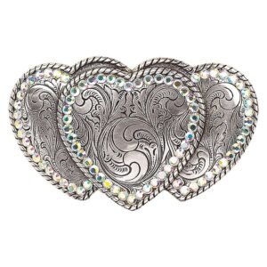 M&F Western Nocona Women Triple Heart with Rhinestone Belt Buckle Cowgirl
