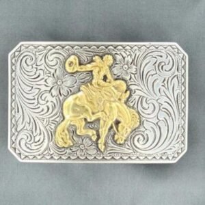 Nocona Men's Gold Bronc Cut Corner Square Buckle, Multi/Color