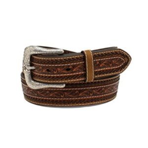 Ariat 1 1/2" Buck Stitching Floral Tooled Tan Belt