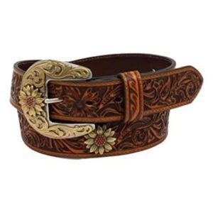 ARIAT Women's Floral Tooled Sunflower Concho Belt -Brown