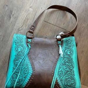 Trinity Ranch Teal & Brown Laced Leather Bag