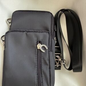 Small Purse with Phone Holder, Horseshoe Zip, Black