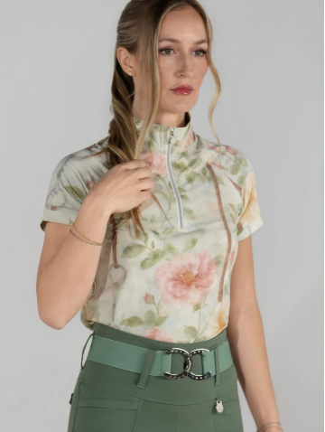Dapplebay Vintage Floral 1/4 Zip Short Sleeve